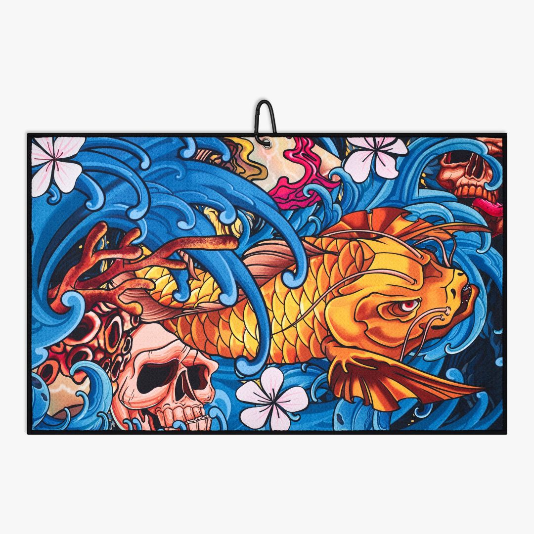 golf towel with fish and skulls