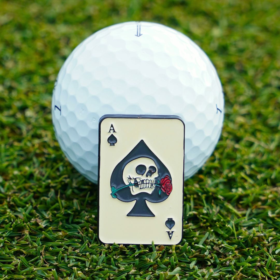 golf ball marker with ace of spades & skull